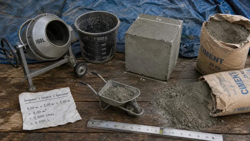 1m3 de beton : 2175 kg et 10 gâchées