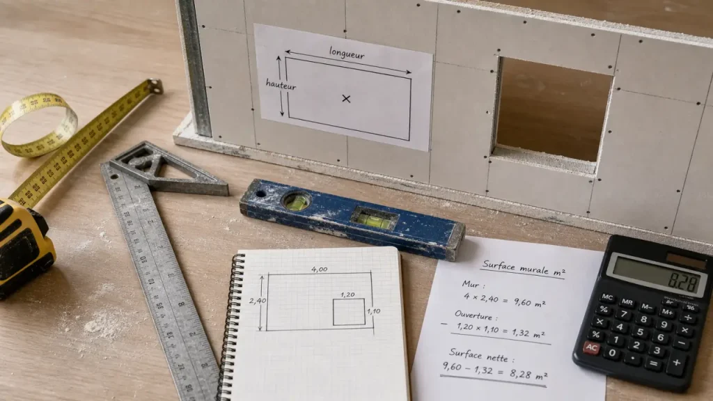 Calcul mètre carré d’un mur : mesurer, déduire les ouvertures et gérer les sous-pentes