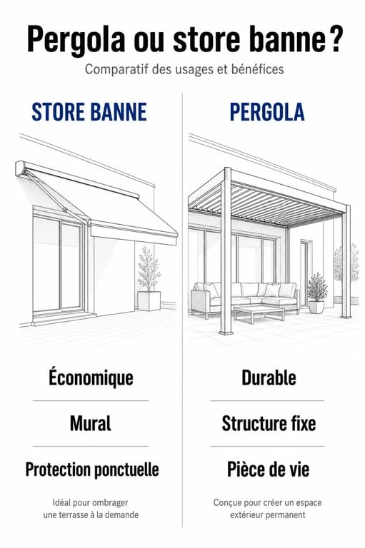 Comparatif pergola ou store banne pour choisir sa protection solaire de terrasse