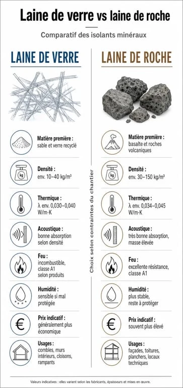 Différence entre laine de verre et laine de roche : comparaison visuelle des performances, du prix et des usages