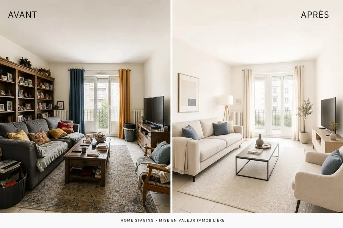 Formation home staging : avant/après d’un salon valorisé pour la vente
