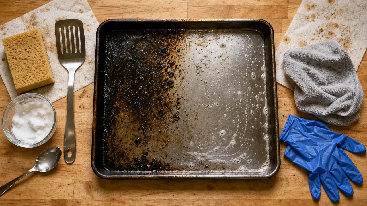 Nettoyer plaque four encrassée : bicarbonate et savon noir sur lèchefrite