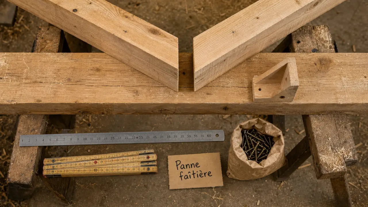 Panne charpente faîtière, sablière ou ventrière sur chantier