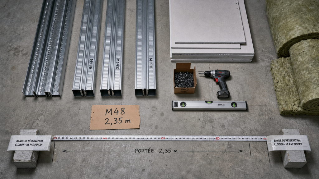 Portée maximum plafond autoportant m48 : 2,35 m