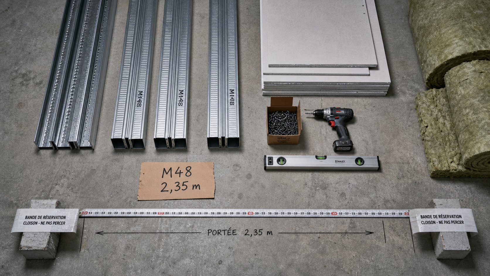 Portée maximum plafond autoportant m48 : 2,35 m