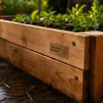 Quel bois pour un carré potager : planches en douglas non traité après pluie