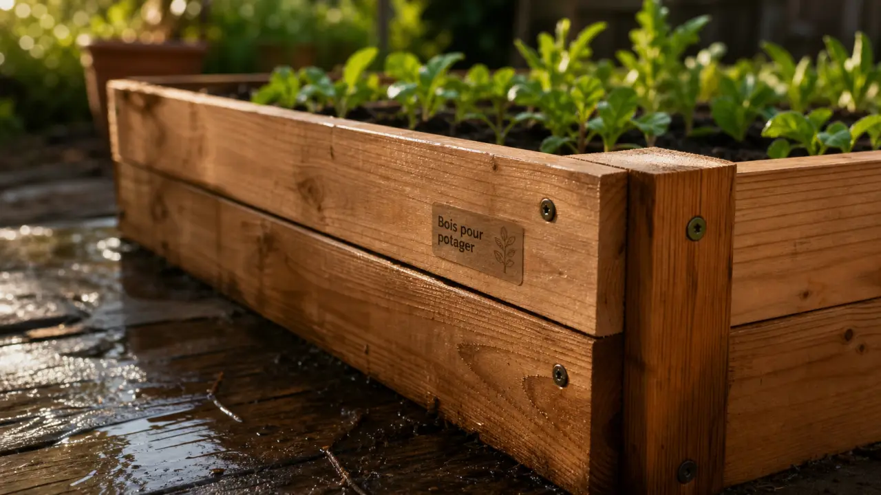 Quel bois pour un carré potager : planches en douglas non traité après pluie
