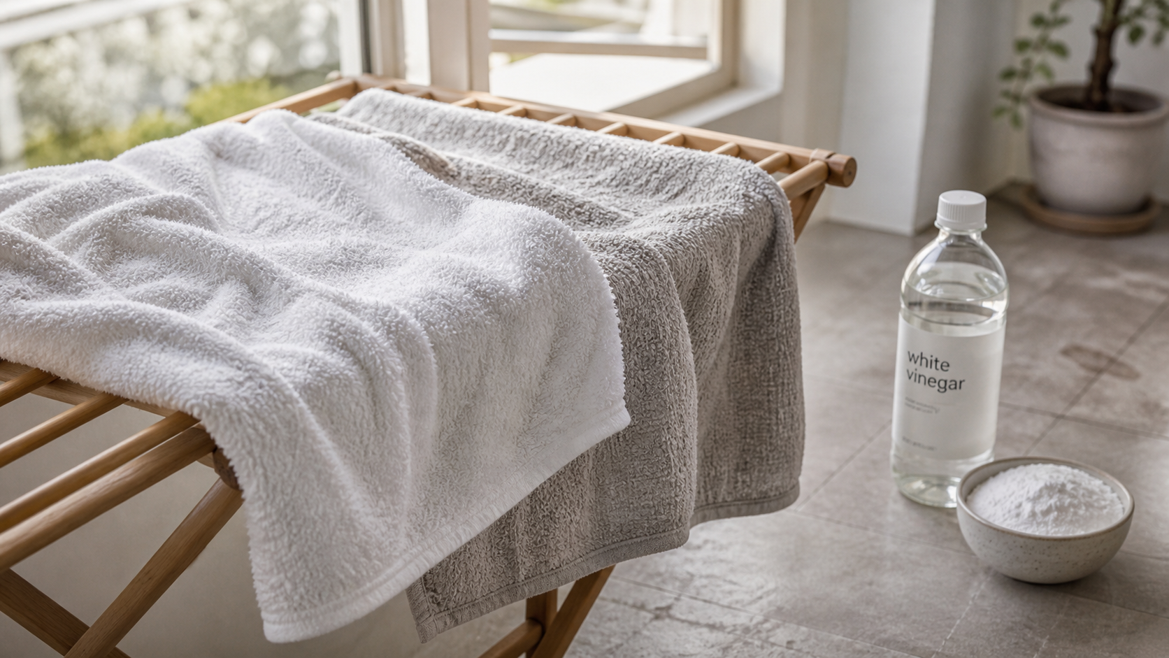 Comment avoir des serviettes de toilette moelleuse sans sèche-linge : serviettes près du vinaigre et du bicarbonate