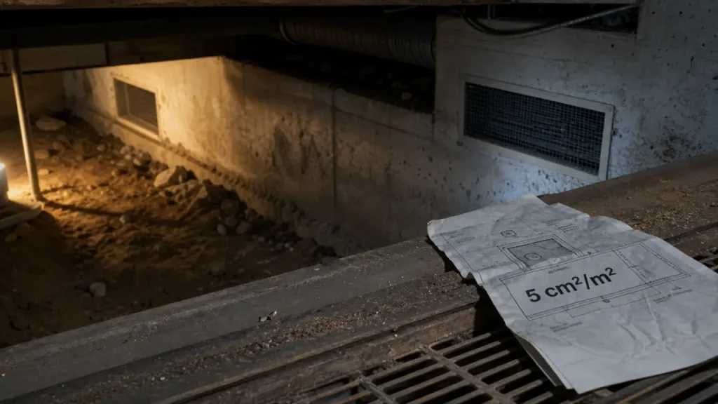 Ventilation d’un vide sanitaire : humidité, radon et dimensionnement à respecter