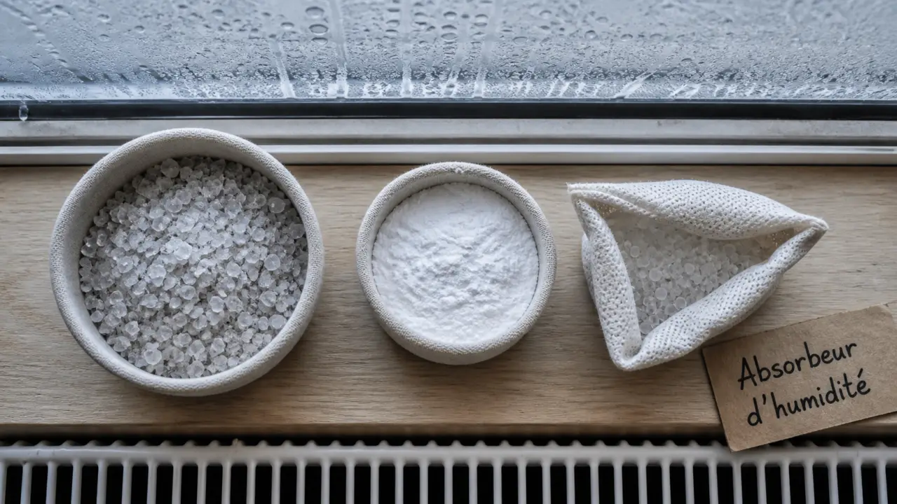 Absorbeur d'humidité naturel : gros sel, bicarbonate et charbon
