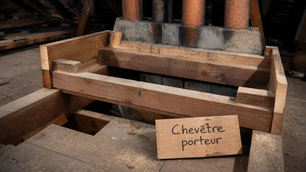 Chevêtre et conduit de cheminée : comment soutenir la charge sans fragiliser le solivage