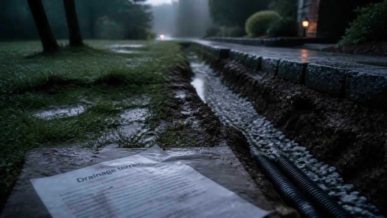Tranchée pour drainer un terrain gorgé d’eau après la pluie