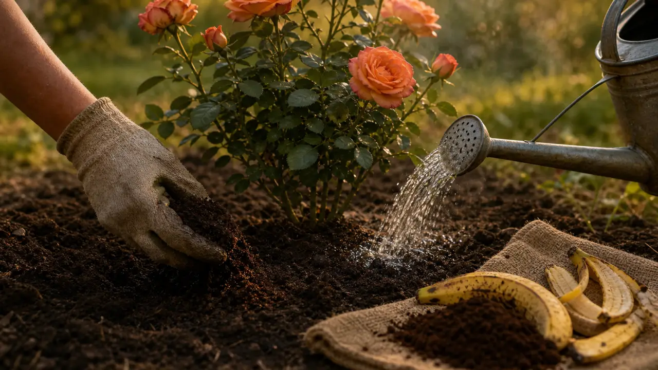 Engrais rosier naturel : compost au pied du rosier