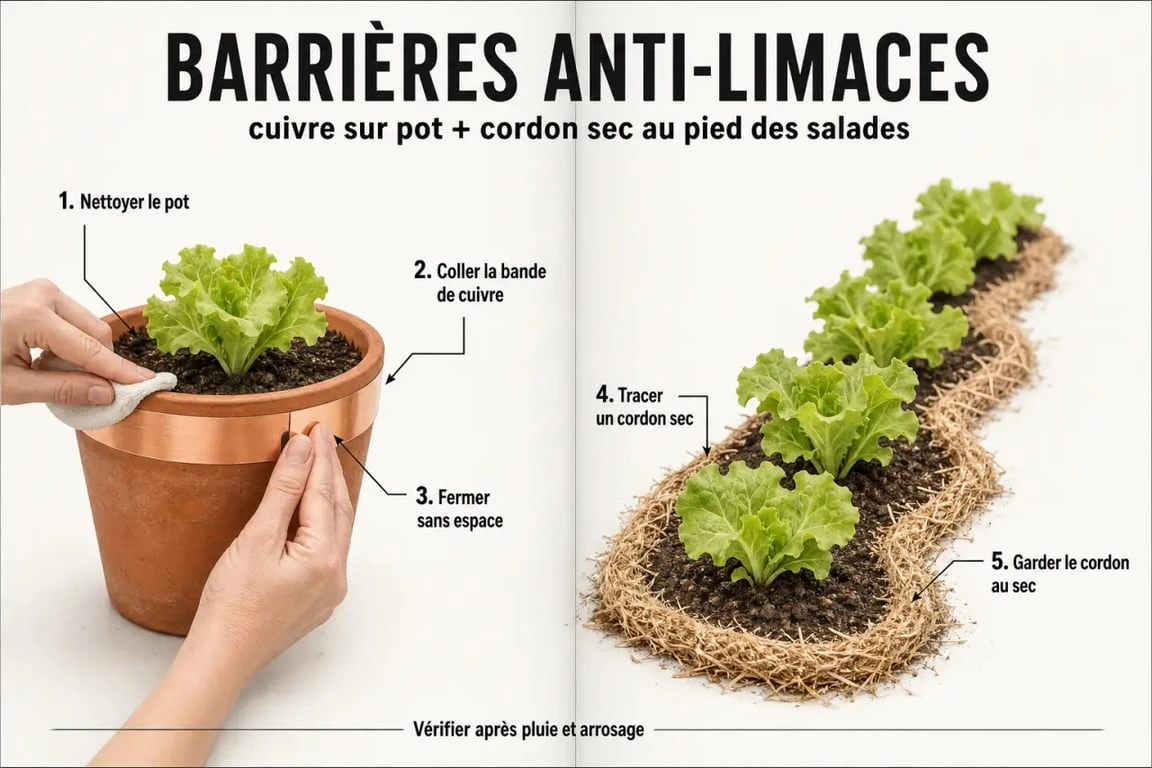 Répulsif naturel limace : installation d’une barrière de cuivre et de protections sèches au potager