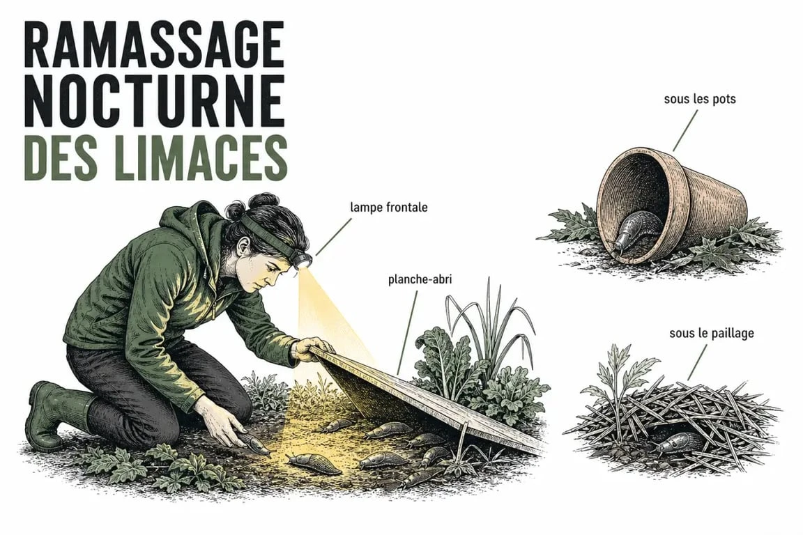 Répulsif naturel limace : ramassage nocturne et repérage des refuges au jardin