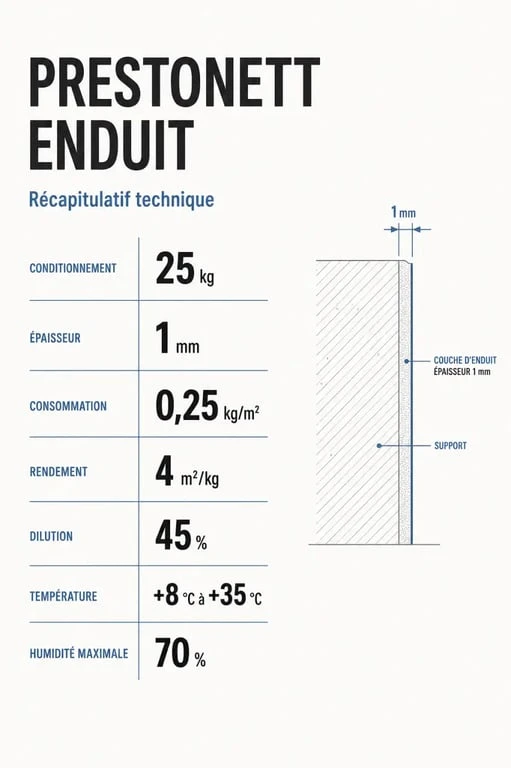 Prestonett enduit : résumé technique avec consommation et conditions d’application