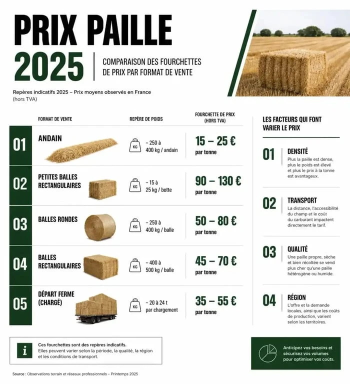 Prix paille 2025 : infographie comparative des prix par format de vente