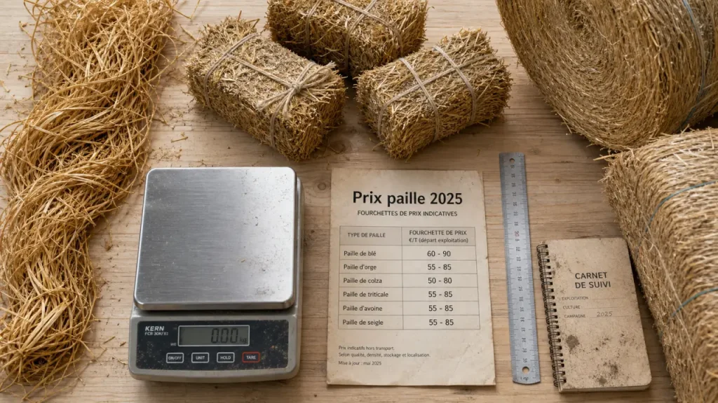 Prix paille 2025 : andain, bottes, échange paille-fumier et repères pour ne pas se tromper