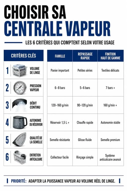 Meilleure centrale vapeur : comparatif visuel des critères de choix et des profils d’usage