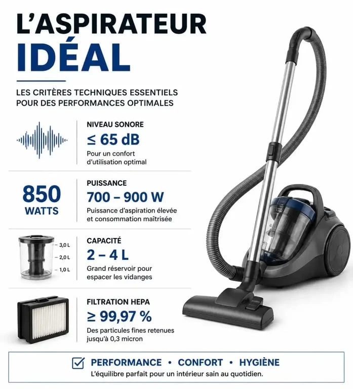 Critères techniques pour choisir le meilleur aspirateur avec sac silencieux et puissant