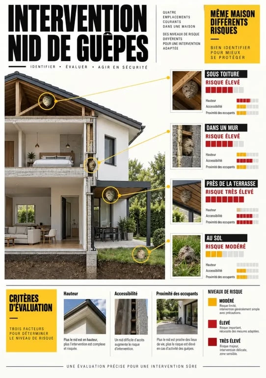 Intervention nid de guepe : évaluation des risques selon l’emplacement du nid