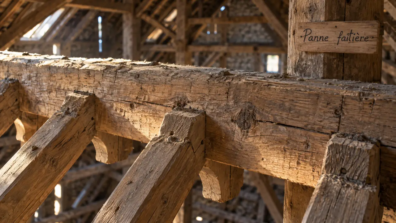Panne charpente : panne faîtière en bois avec chevrons
