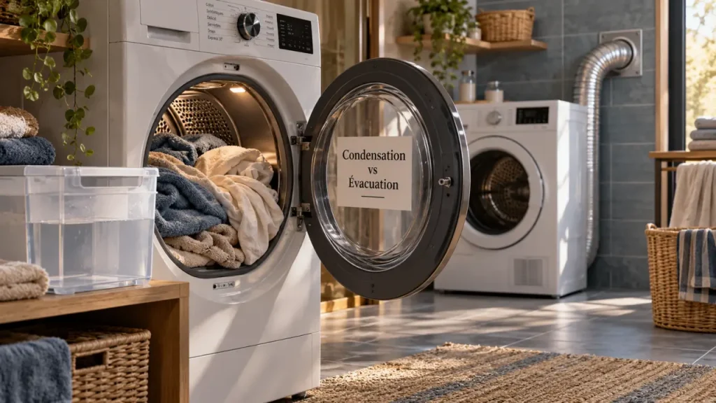 Sèche-linge à condensation ou à évacuation : comparez installation, consommation et entretien