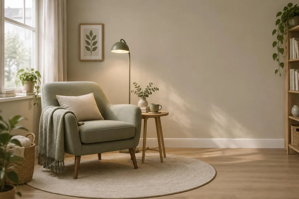 Coin lecture relaxant : une fenêtre, un fauteuil ergonomique et 1,5 m² suffisent