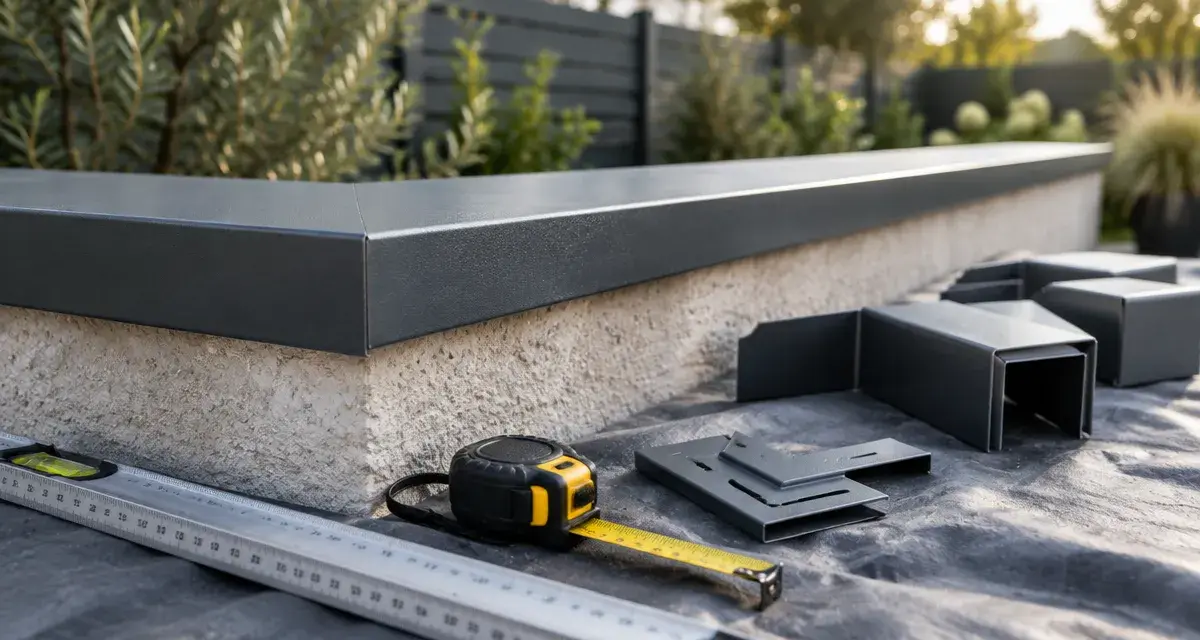 Couvertine mur gris anthracite sur muret en pierre, mesure des dimensions