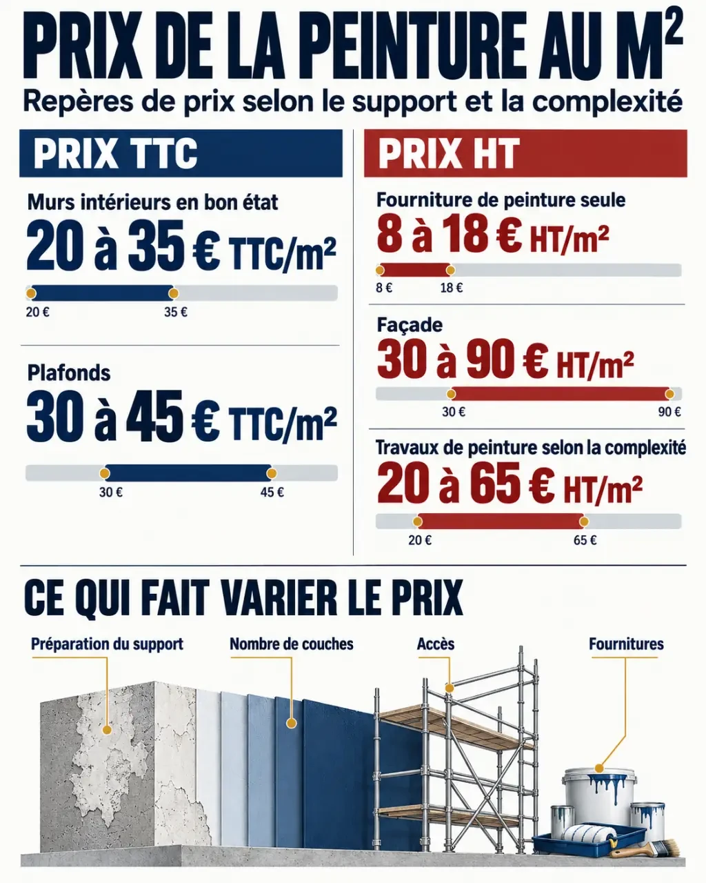 Infographie sur le prix de la peinture au m² selon les surfaces et la préparation