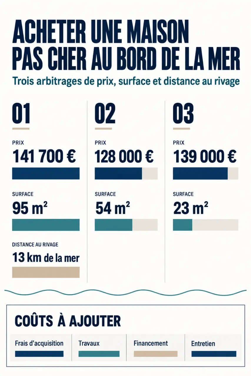 Maison pas cher au bord de la mer : comparaison des prix, surfaces et distances à la plage