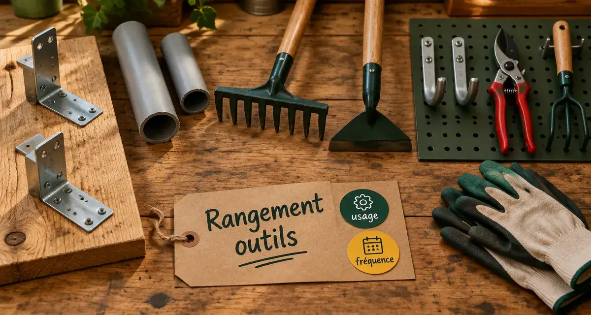 Ranger des outils de jardin : outils fixés sur supports
