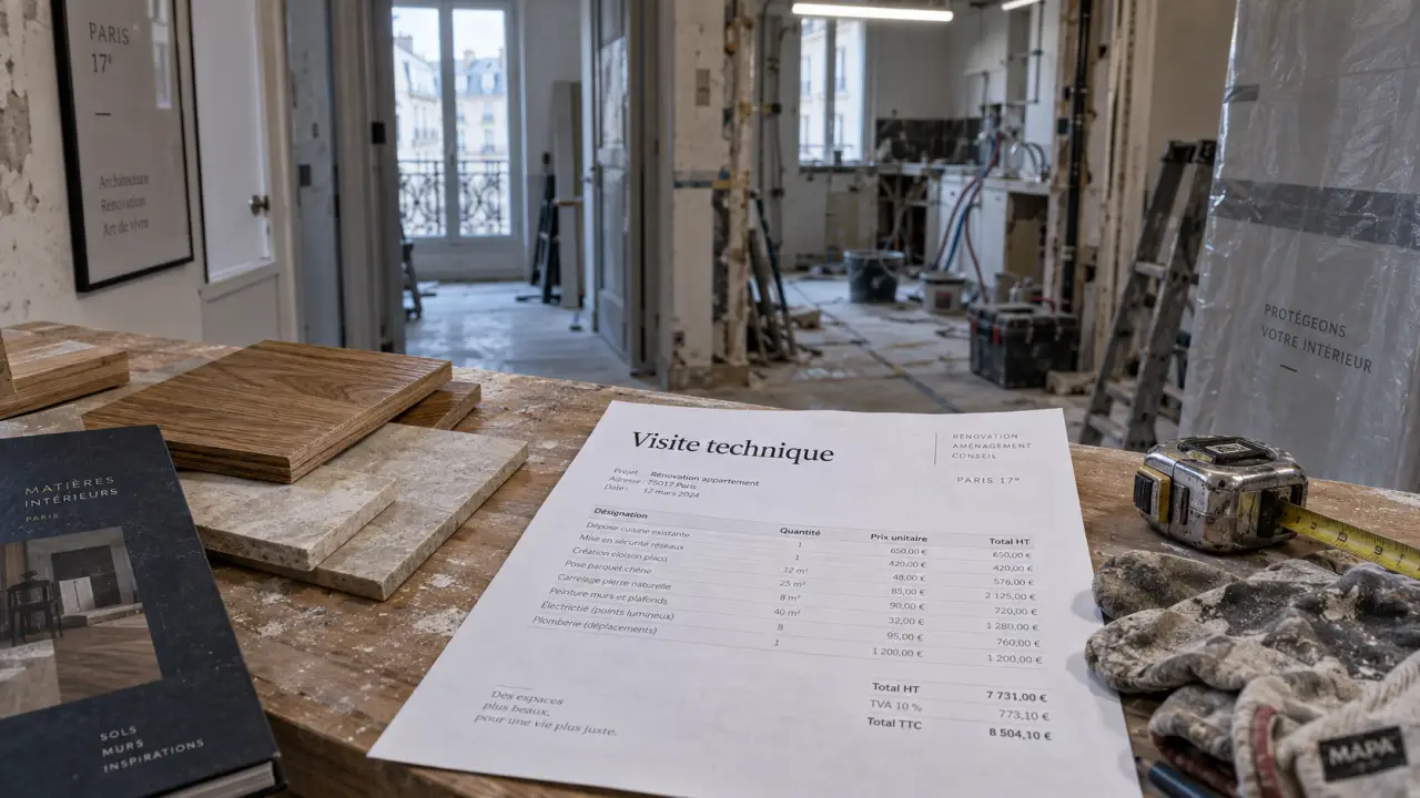 Rénovation appartement paris 17 : devis technique, échantillons et bâti en rénovation